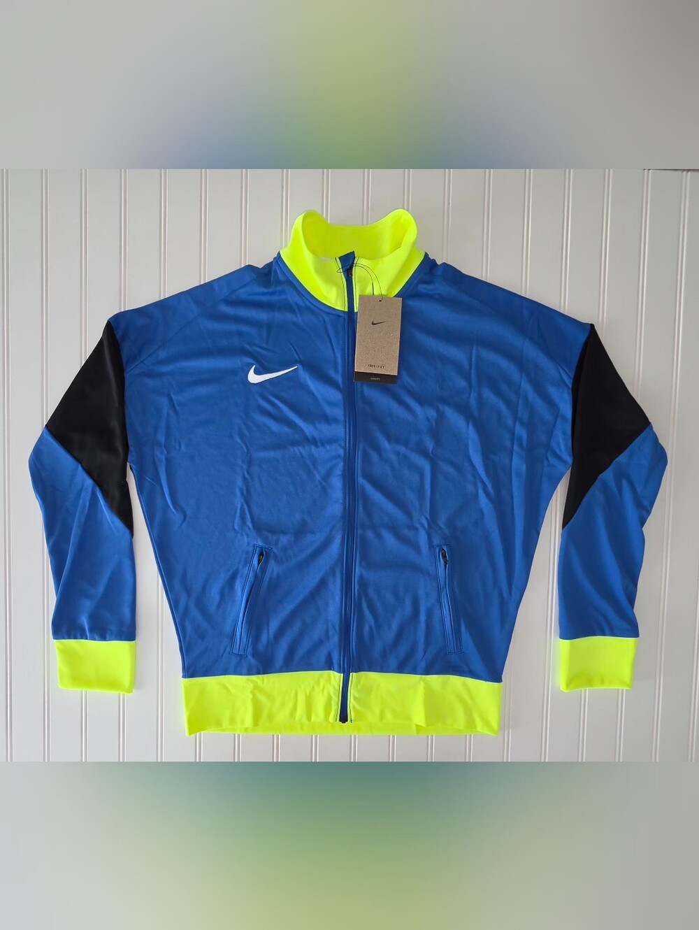 Nike Women’s Blue & Neon Yellow Full Zip Track Jacket M Oversized Fit NWT